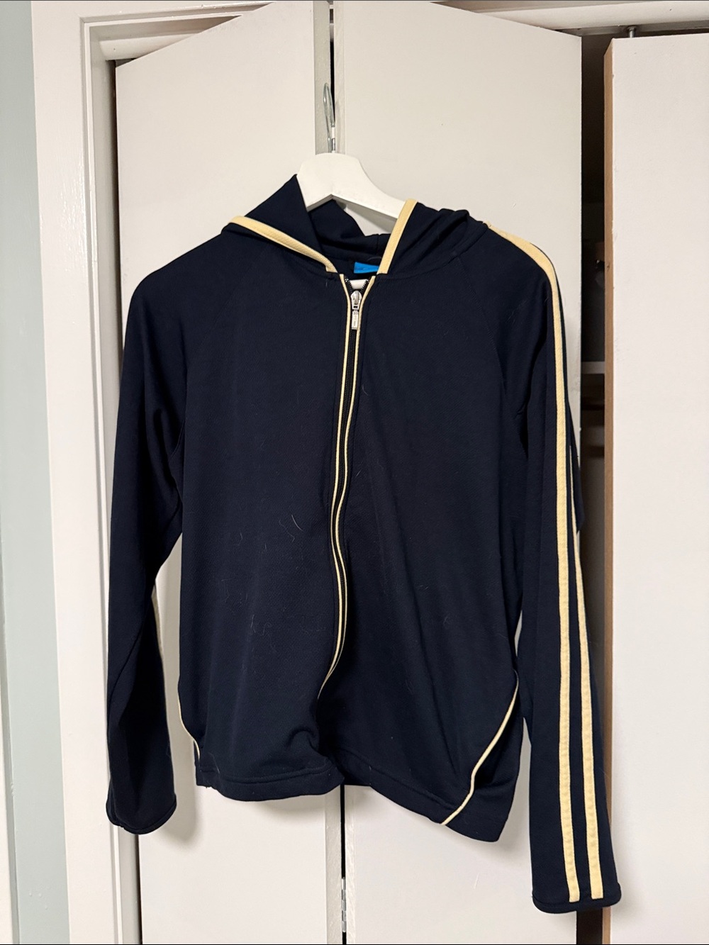 Navy Zip-Up Hoodie with Cream Contrast Trim
